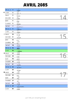 calendrier avril 2085 au format portrait pour prendre des notes