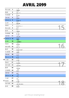 calendrier avril 2099 au format portrait pour prendre des notes