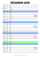 calendrier décembre 2038 au format portrait pour prendre des notes