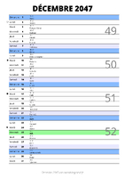 calendrier décembre 2047 au format portrait pour prendre des notes