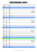 calendrier décembre 2051 au format portrait pour prendre des notes