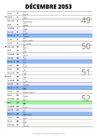 calendrier décembre 2053 au format portrait pour prendre des notes