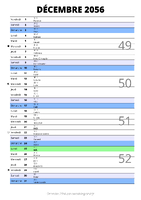 calendrier décembre 2056 au format portrait pour prendre des notes
