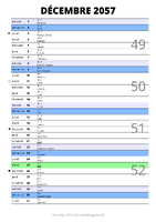 calendrier décembre 2057 au format portrait pour prendre des notes