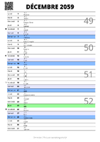 calendrier décembre 2059 au format portrait pour prendre des notes