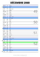 calendrier décembre 2068 au format portrait pour prendre des notes