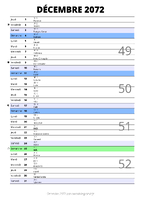 calendrier décembre 2072 au format portrait pour prendre des notes