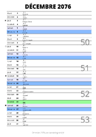 calendrier décembre 2076 au format portrait pour prendre des notes