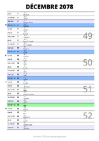 calendrier décembre 2078 au format portrait pour prendre des notes
