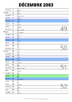 calendrier décembre 2083 au format portrait pour prendre des notes