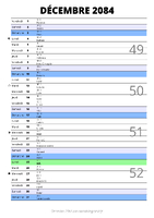 calendrier décembre 2084 au format portrait pour prendre des notes