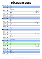 calendrier décembre 2085 au format portrait pour prendre des notes