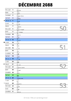 calendrier décembre 2088 au format portrait pour prendre des notes