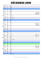 calendrier décembre 2090 au format portrait pour prendre des notes