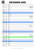 calendrier décembre 2092 au format portrait pour prendre des notes