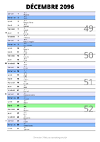 calendrier décembre 2096 au format portrait pour prendre des notes