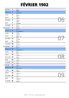 calendrier février 1902 au format portrait pour prendre des notes