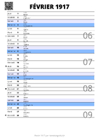 calendrier février 1917 au format portrait pour prendre des notes