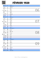 calendrier février 1920 au format portrait pour prendre des notes