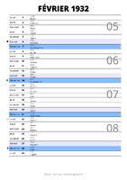 calendrier février 1932 au format portrait pour prendre des notes