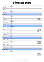 calendrier février 1949 au format portrait pour prendre des notes