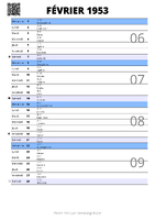 calendrier février 1953 au format portrait pour prendre des notes