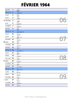 calendrier février 1964 au format portrait pour prendre des notes