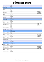 calendrier février 1969 au format portrait pour prendre des notes