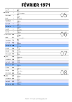 calendrier février 1971 au format portrait pour prendre des notes