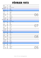 calendrier février 1973 au format portrait pour prendre des notes