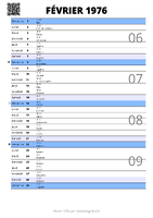 calendrier février 1976 au format portrait pour prendre des notes