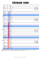calendrier février 1999 au format portrait pour prendre des notes