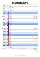 calendrier février 2005 au format portrait pour prendre des notes