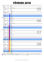 calendrier février 2016 au format portrait pour prendre des notes