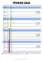 calendrier février 2020 au format portrait pour prendre des notes