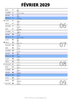 calendrier février 2029 au format portrait pour prendre des notes