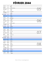 calendrier février 2044 au format portrait pour prendre des notes