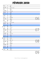 calendrier février 2050 au format portrait pour prendre des notes