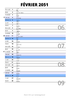 calendrier février 2051 au format portrait pour prendre des notes