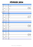 calendrier février 2054 au format portrait pour prendre des notes