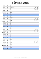 calendrier février 2055 au format portrait pour prendre des notes