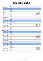 calendrier février 2058 au format portrait pour prendre des notes
