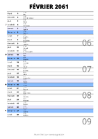 calendrier février 2061 au format portrait pour prendre des notes