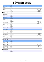 calendrier février 2065 au format portrait pour prendre des notes