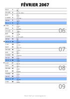 calendrier février 2067 au format portrait pour prendre des notes