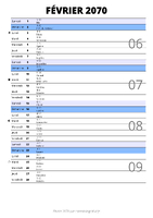 calendrier février 2070 au format portrait pour prendre des notes