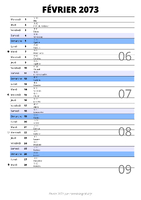 calendrier février 2073 au format portrait pour prendre des notes