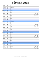 calendrier février 2074 au format portrait pour prendre des notes