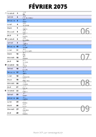 calendrier février 2075 au format portrait pour prendre des notes