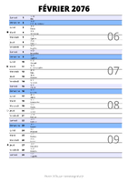 calendrier février 2076 au format portrait pour prendre des notes
